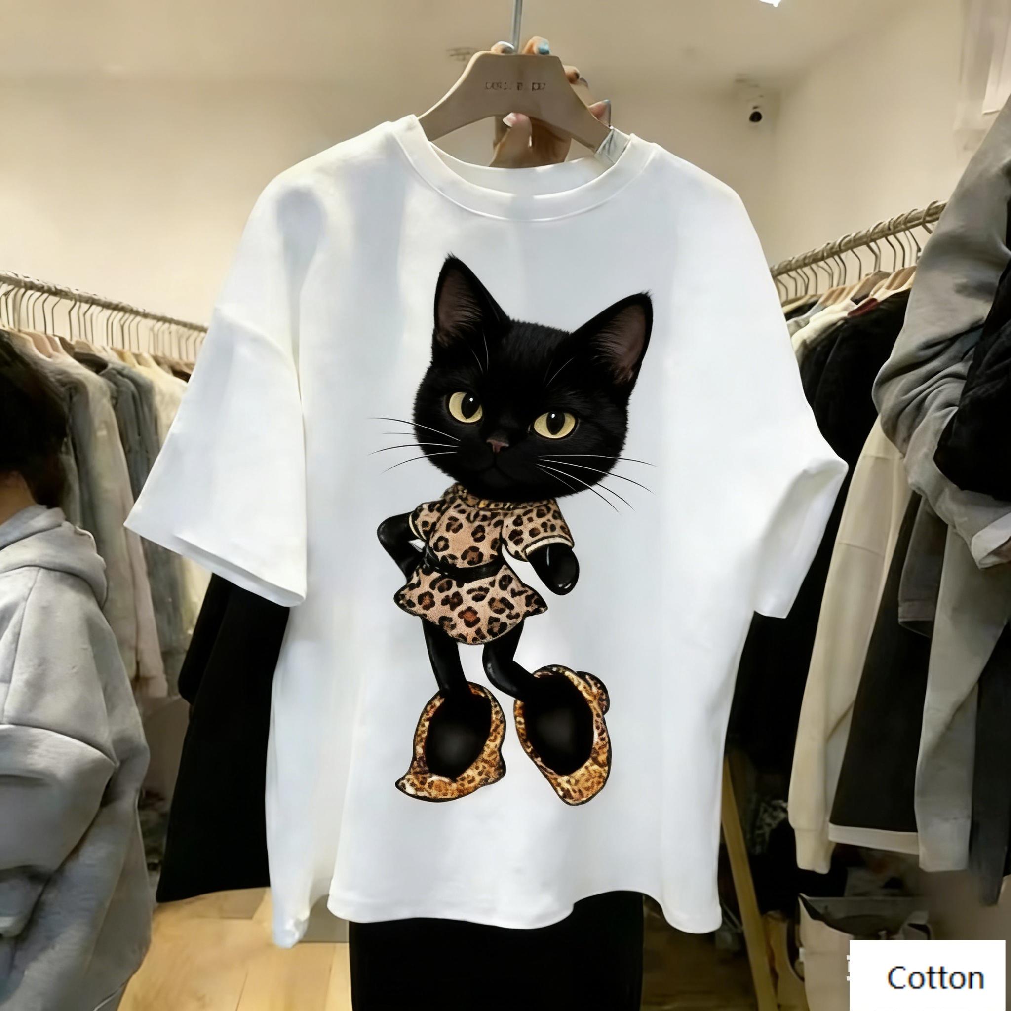 Cool Attitude Black Cat in Leopard Print Outfit Graphic TShirt Cartoon Pet Print Pure Cotton Tee Edgy Streetwear Unisex Top M
Cool Attitude Black Cat in Leopard Print Outfit Graphic TShirt Cartoon Pet Print Pure Cotton Tee Edgy Streetwear Unisex Top M