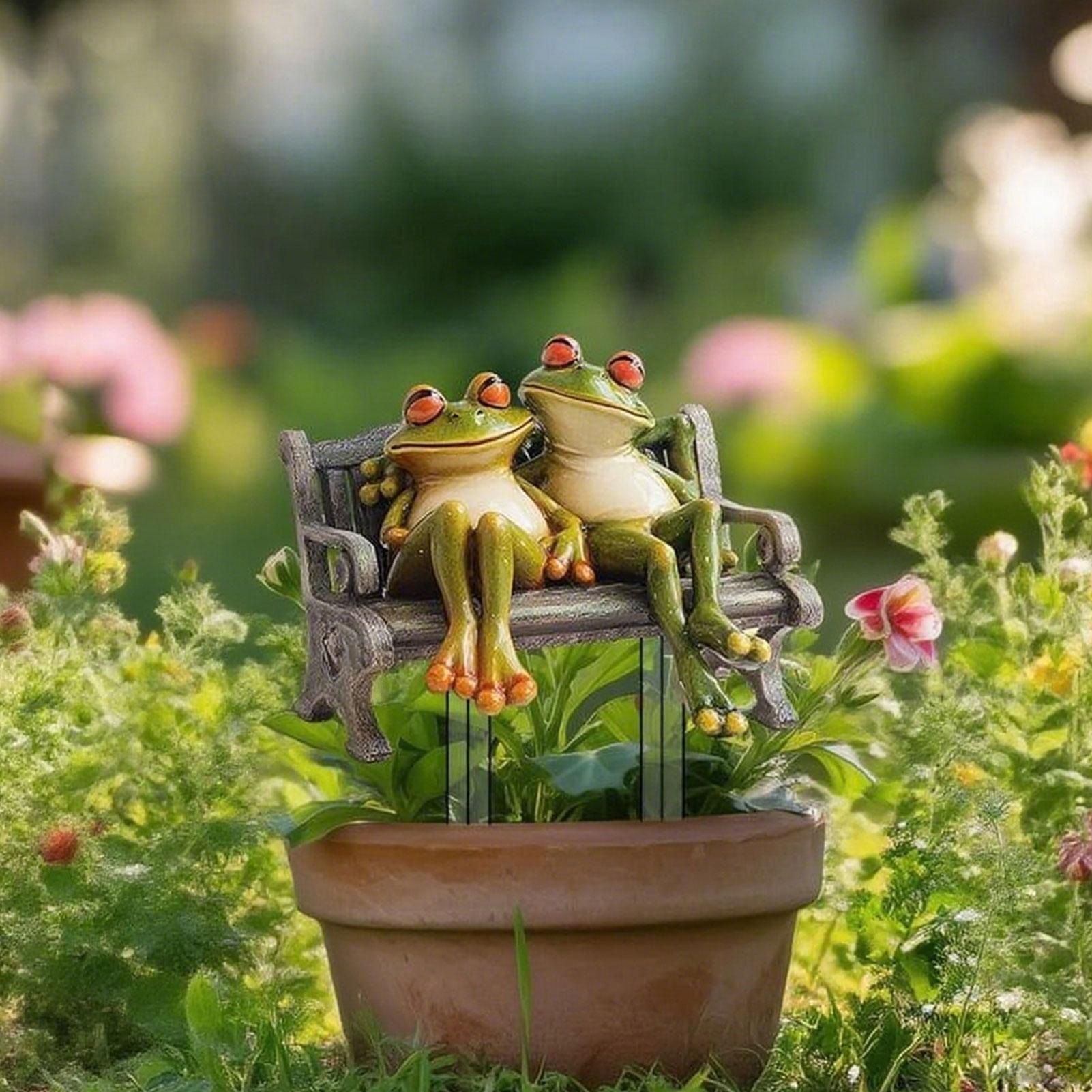 2D Плоские Акриловые Статуи Животных Фигурки Пара Лягушек Скульптура на Скамье Украшения для Дома Веранды Заднего Двора Снаружи Книжной Полки CHINA