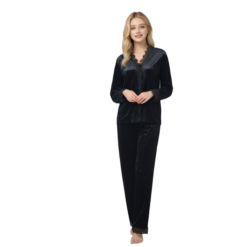 Пижамный комплект весна-осень женская одежда для сна золотой бархат верхняя одежда комплект из 2 предметов кружевная домашняя одежда комплект одежды для сна XL чёрный
Пижамный комплект весна-осень женская одежда для сна золотой бархат верхняя одежда комплект из 2 предметов кружевная домашняя одежда комплект одежды для сна XL чёрный