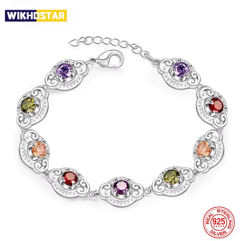 Fine 925 Sterling Silver Fashion Crystal Charm Bracelet Bangle For Women lady wedding party lover gift Jewelry Party Gifts
Fine 925 Sterling Silver Fashion Crystal Charm Bracelet Bangle For Women lady wedding party lover gift Jewelry Party Gifts