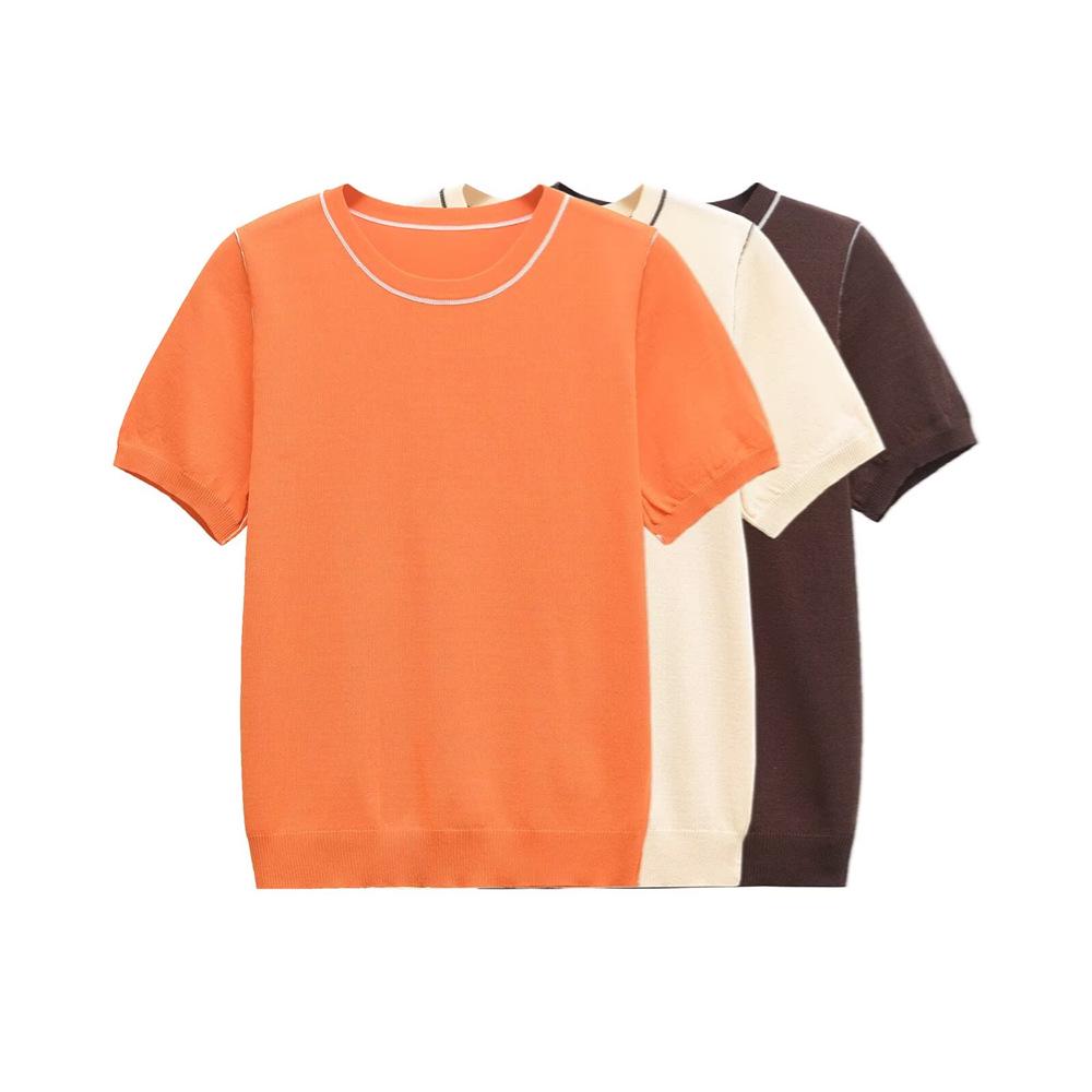 Women s Spring/Summer 2025 Color Block Short Sleeve Knit Top S темно-коричневого кольору
Women s Spring/Summer 2025 Color Block Short Sleeve Knit Top S темно-коричневого кольору