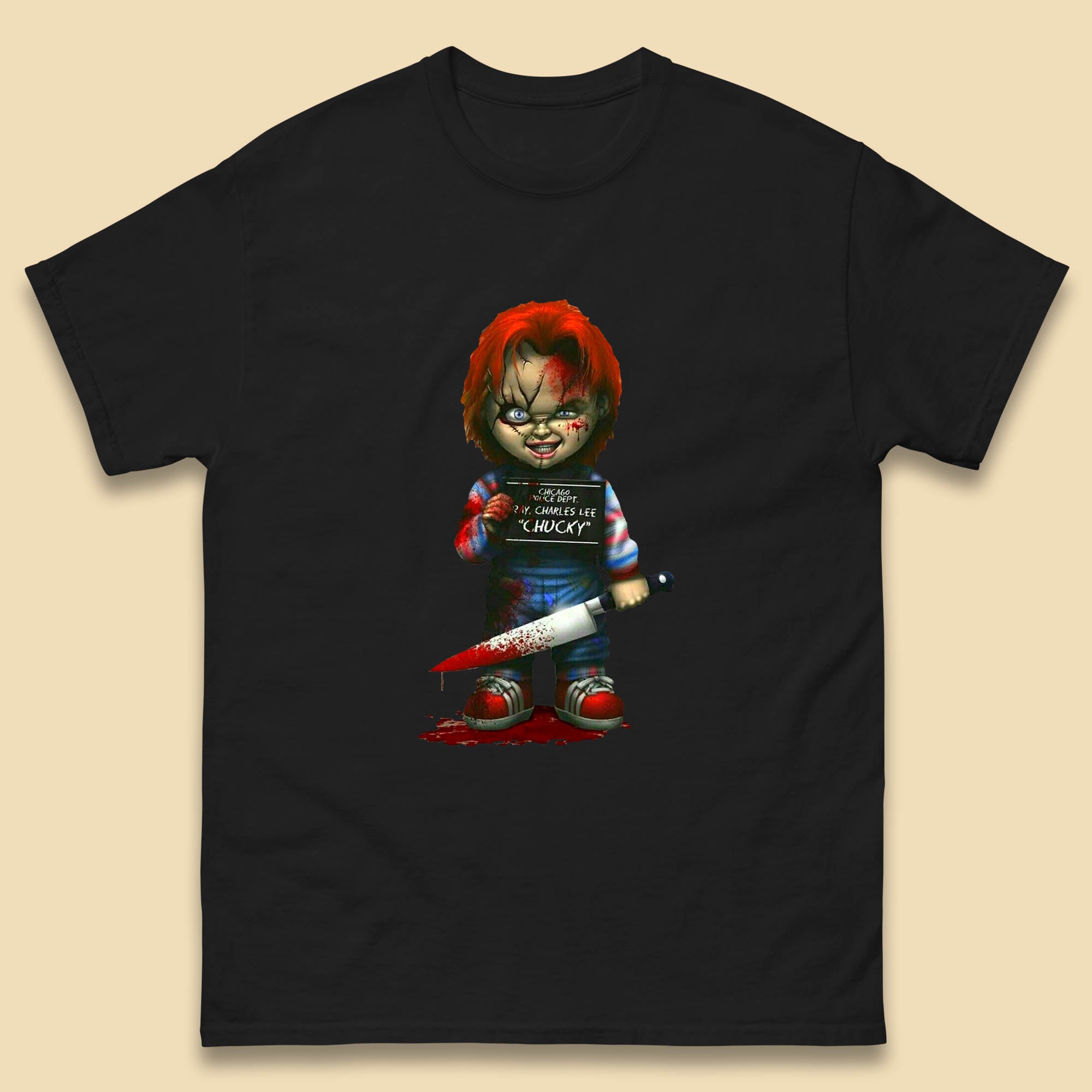 Chucky Mug Shot Chicago Police Dept Ray Charles Lee Chucky Halloween Horror Movie Mens Tee Top XL
Chucky Mug Shot Chicago Police Dept Ray Charles Lee Chucky Halloween Horror Movie Mens Tee Top XL