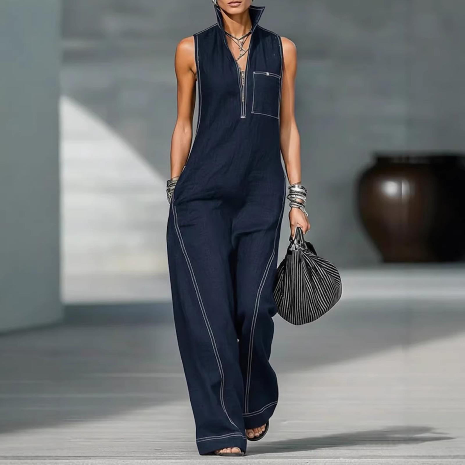 Women Sleeveless Jumpsuit Casual Wide Leg Romper Loose Fit Stand Collar Zipper Front Pocket One Piece Outfit for Everyday Wear S тёмно-синий
Women Sleeveless Jumpsuit Casual Wide Leg Romper Loose Fit Stand Collar Zipper Front Pocket One Piece Outfit for Everyday Wear S тёмно-синий