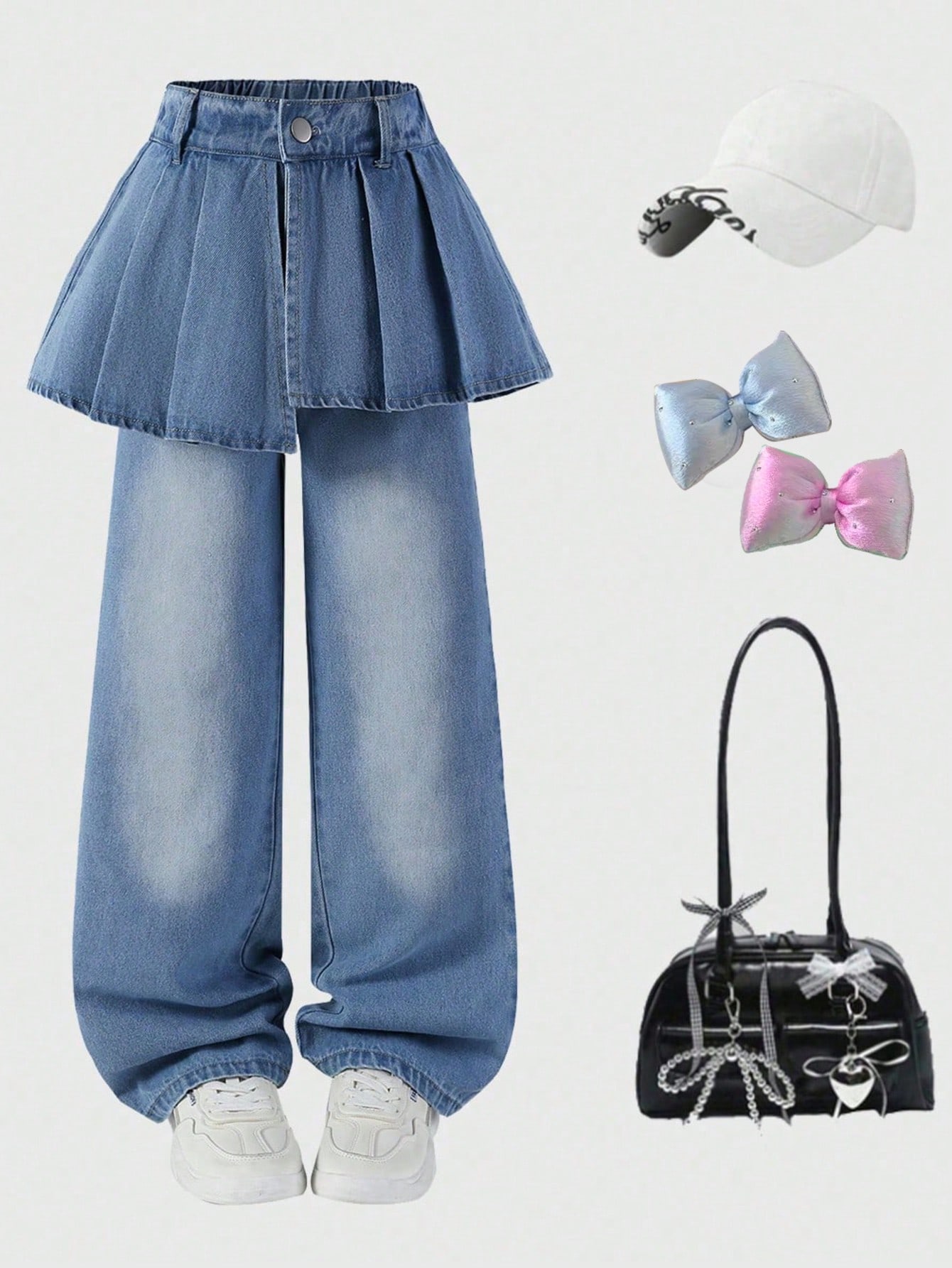 Single-piece girls denim skirt/pants with trendy street style, versatile design, pleated details, and fashionable patchwork. 12Y середній синього кольору
Single-piece girls denim skirt/pants with trendy street style, versatile design, pleated details, and fashionable patchwork. 12Y середній синього кольору
