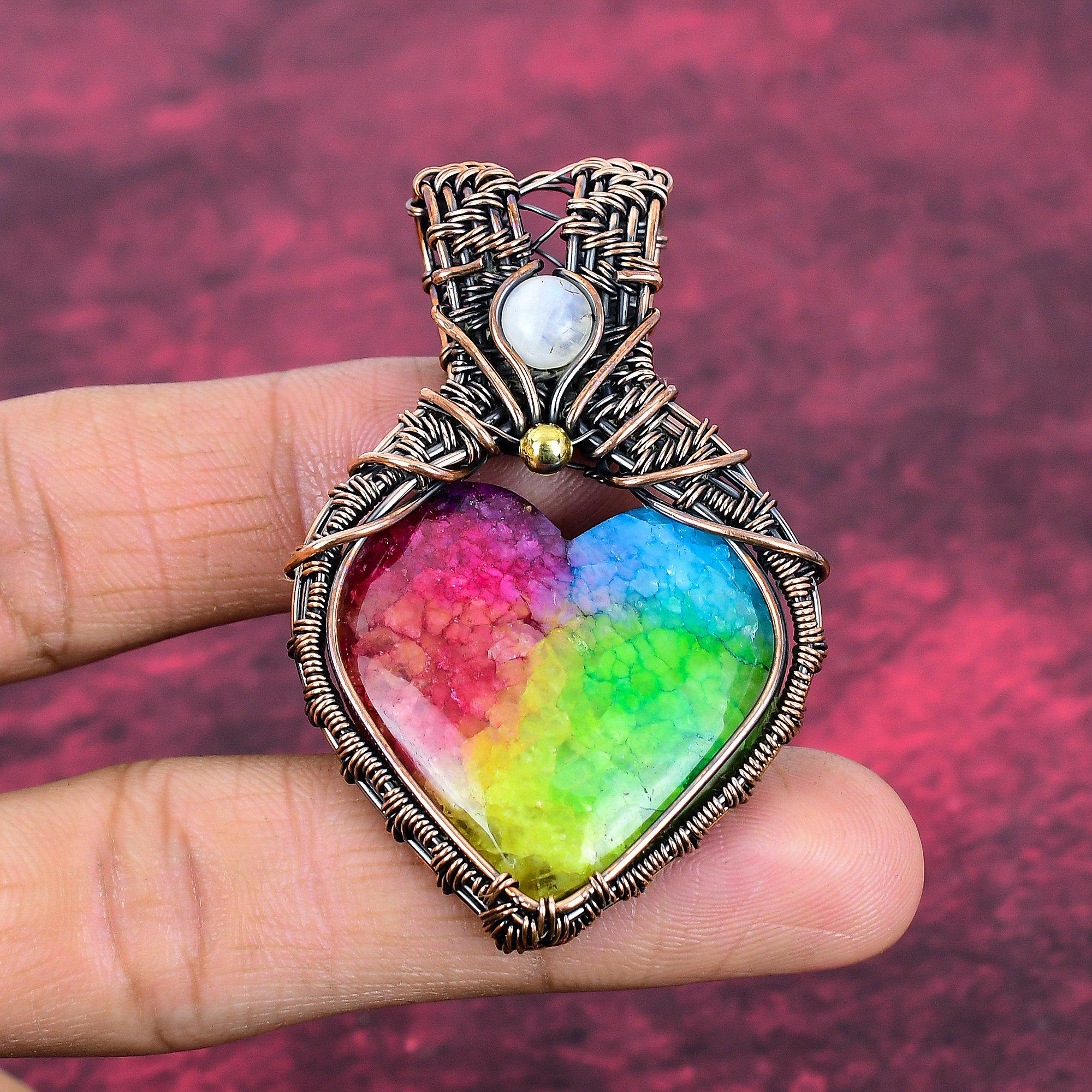 Rainbow Solar Quartz Druzy Pendant Copper Wire Wrapped Rainbow Moonstone Jewelry
Rainbow Solar Quartz Druzy Pendant Copper Wire Wrapped Rainbow Moonstone Jewelry