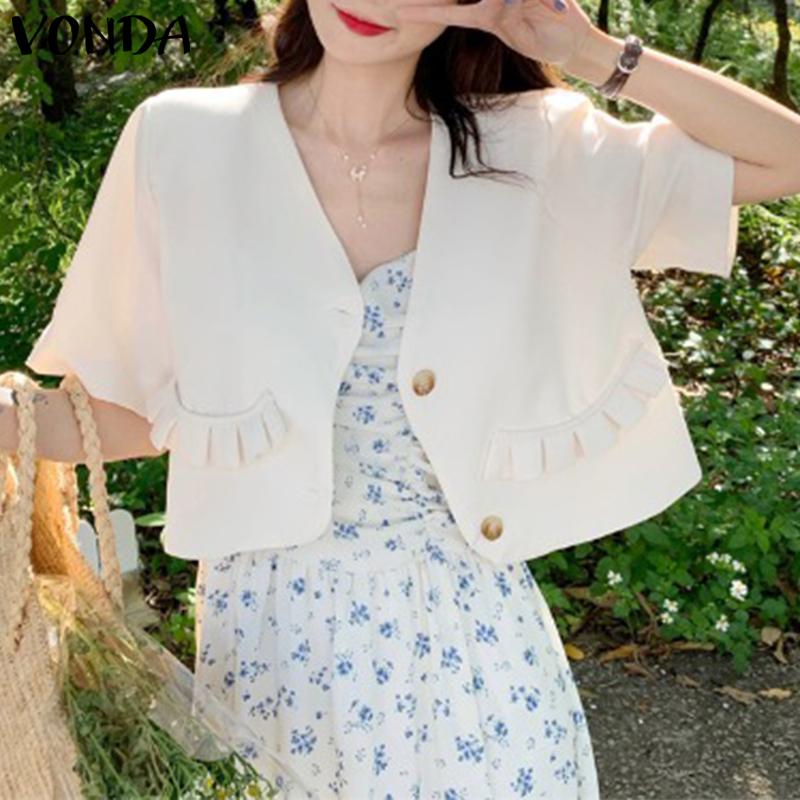 VONDA женские летние топы на пуговицах с короткими рукавами, блейзер
VONDA женские летние топы на пуговицах с короткими рукавами, блейзер