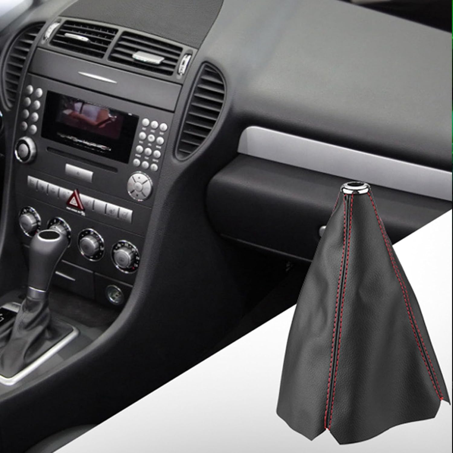 Universal Bright Black PU Leather Gear Shift Knob Cover with Red Stitch Gear Gaiter Boot Cover Fit for Most Manual Transmission Cars
Universal Bright Black PU Leather Gear Shift Knob Cover with Red Stitch Gear Gaiter Boot Cover Fit for Most Manual Transmission Cars
