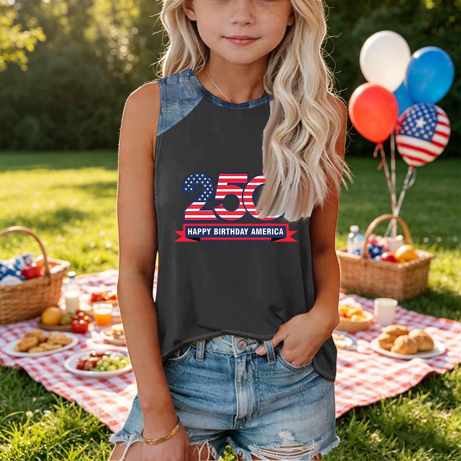 Sleeveless Loose Fit Tank Top for Women Round Neck Denim Print 250th Independence Day Graphic T Shirt Casual Summer Tee 160
Sleeveless Loose Fit Tank Top for Women Round Neck Denim Print 250th Independence Day Graphic T Shirt Casual Summer Tee 160