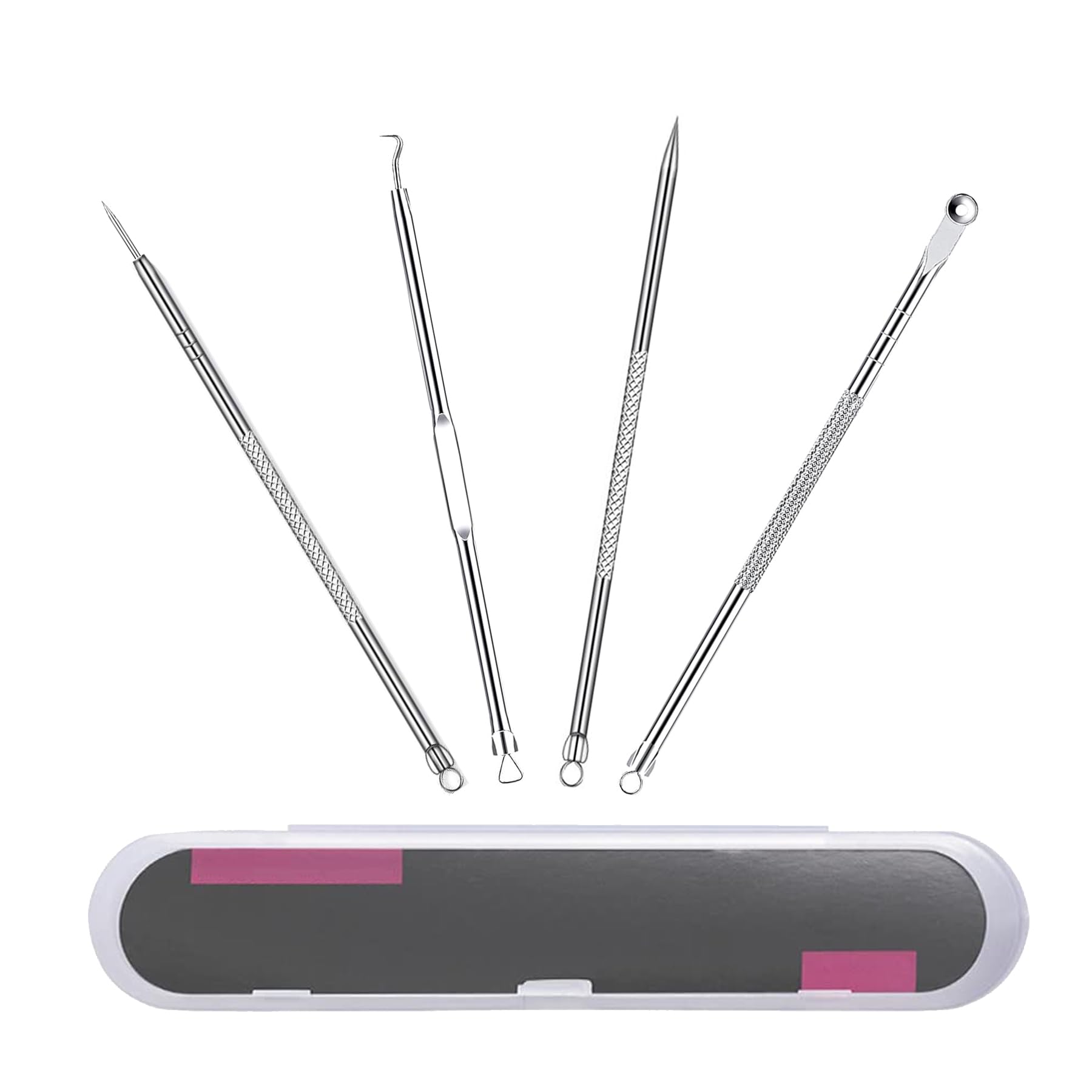 Silver 4-Pack Blackhead & Comedones Extractor Removal Kit for Blemishes Whiteheads Facial Skin Care with Storage Box
Silver 4-Pack Blackhead & Comedones Extractor Removal Kit for Blemishes Whiteheads Facial Skin Care with Storage Box