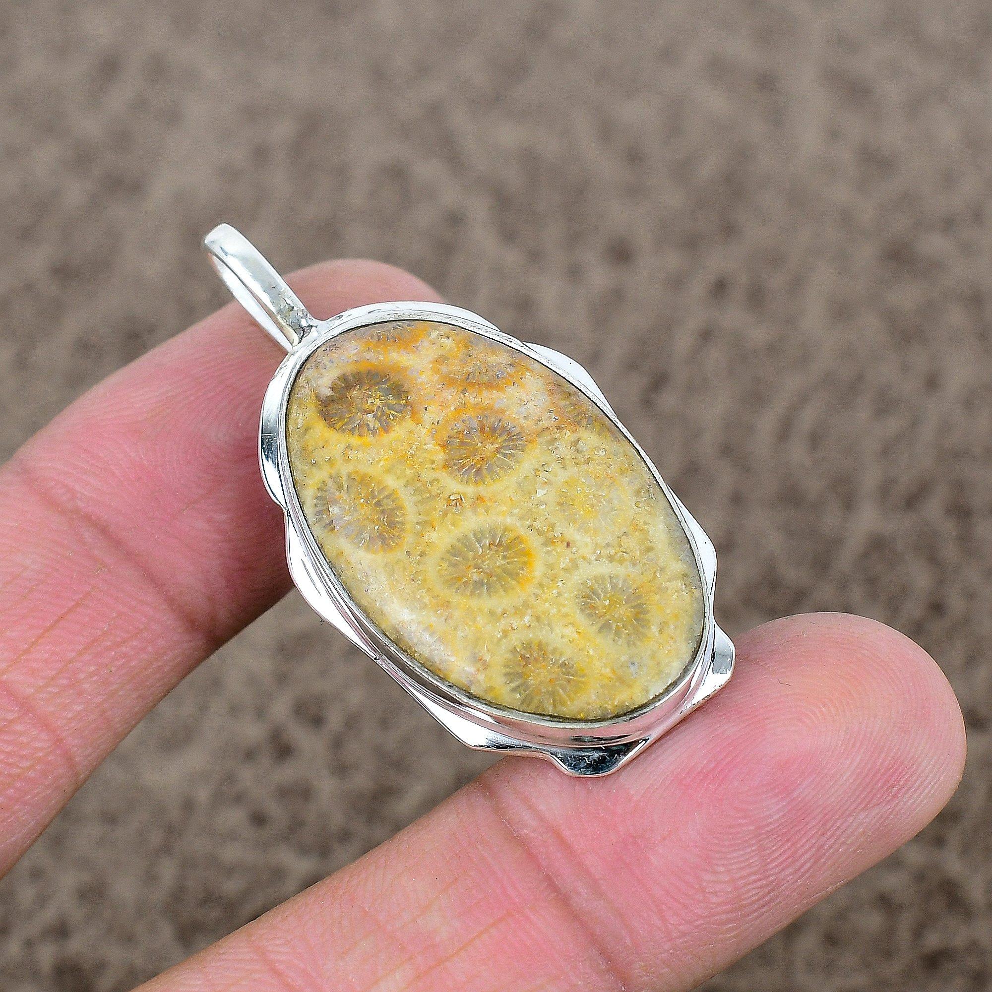 Fossil Coral Gemstone Handmade 925 Sterling Silver Jewelry Pendant 1.85 KKG-385
Fossil Coral Gemstone Handmade 925 Sterling Silver Jewelry Pendant 1.85 KKG-385