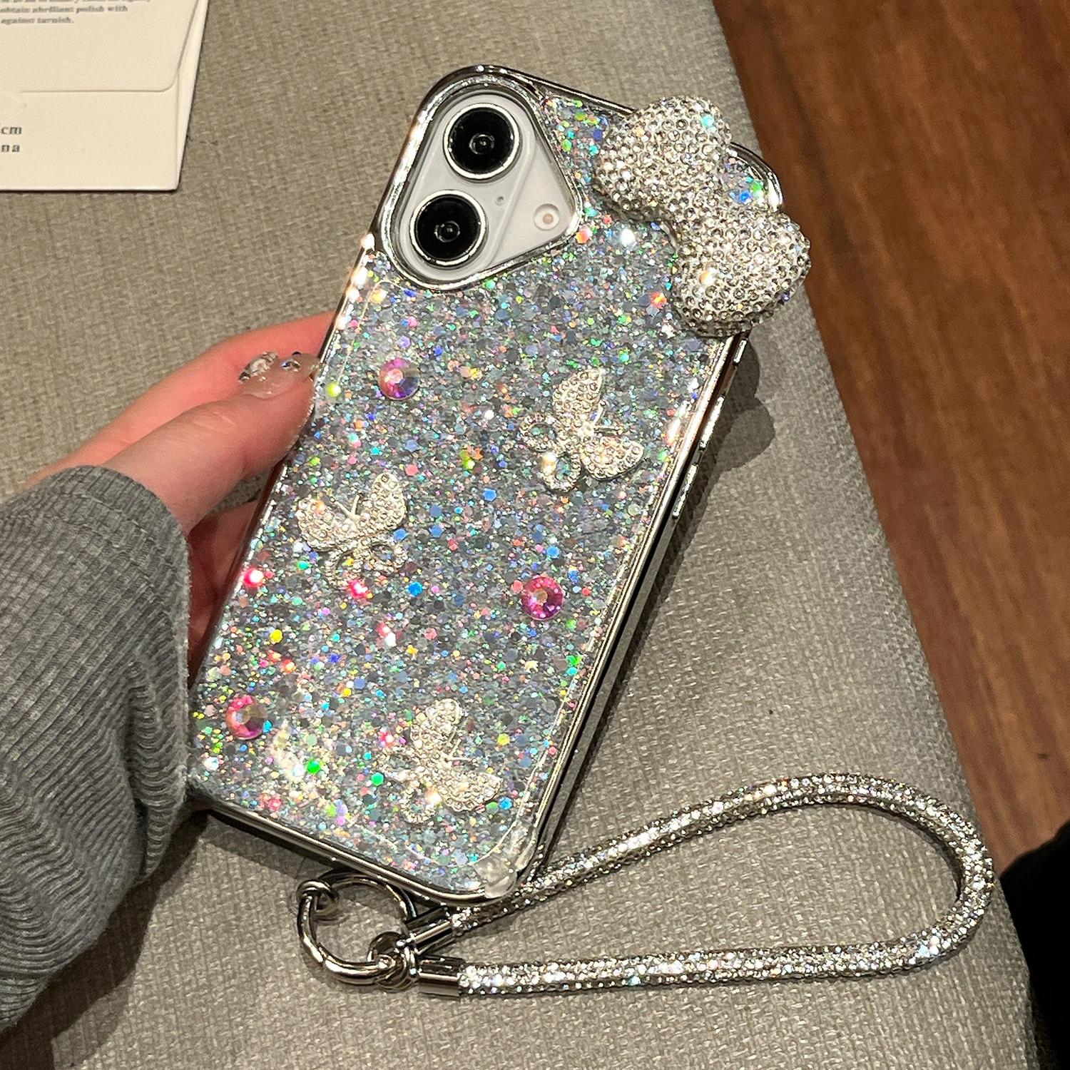 For iPhone 16 Case Rhinestone Bowknot Decor Epoxy Hybrid Phone Cover with Strap A
For iPhone 16 Case Rhinestone Bowknot Decor Epoxy Hybrid Phone Cover with Strap A