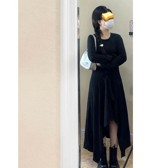 Hepburn style irregular black long-sleeved dress women s spring, autumn and winter new high-end temperament base long skirt XL
Hepburn style irregular black long-sleeved dress women s spring, autumn and winter new high-end temperament base long skirt XL
