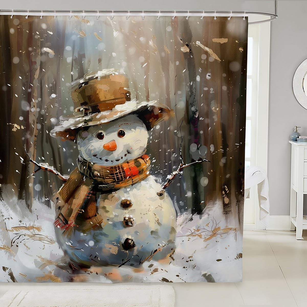 Vintage Christmas Snowman Farmhouse Shower Curtain With Winter Snowflake Design, Bathroom Decor For Rustic Holiday Style W60H190(CM)-1 Pcs
Vintage Christmas Snowman Farmhouse Shower Curtain With Winter Snowflake Design, Bathroom Decor For Rustic Holiday Style W60H190(CM)-1 Pcs