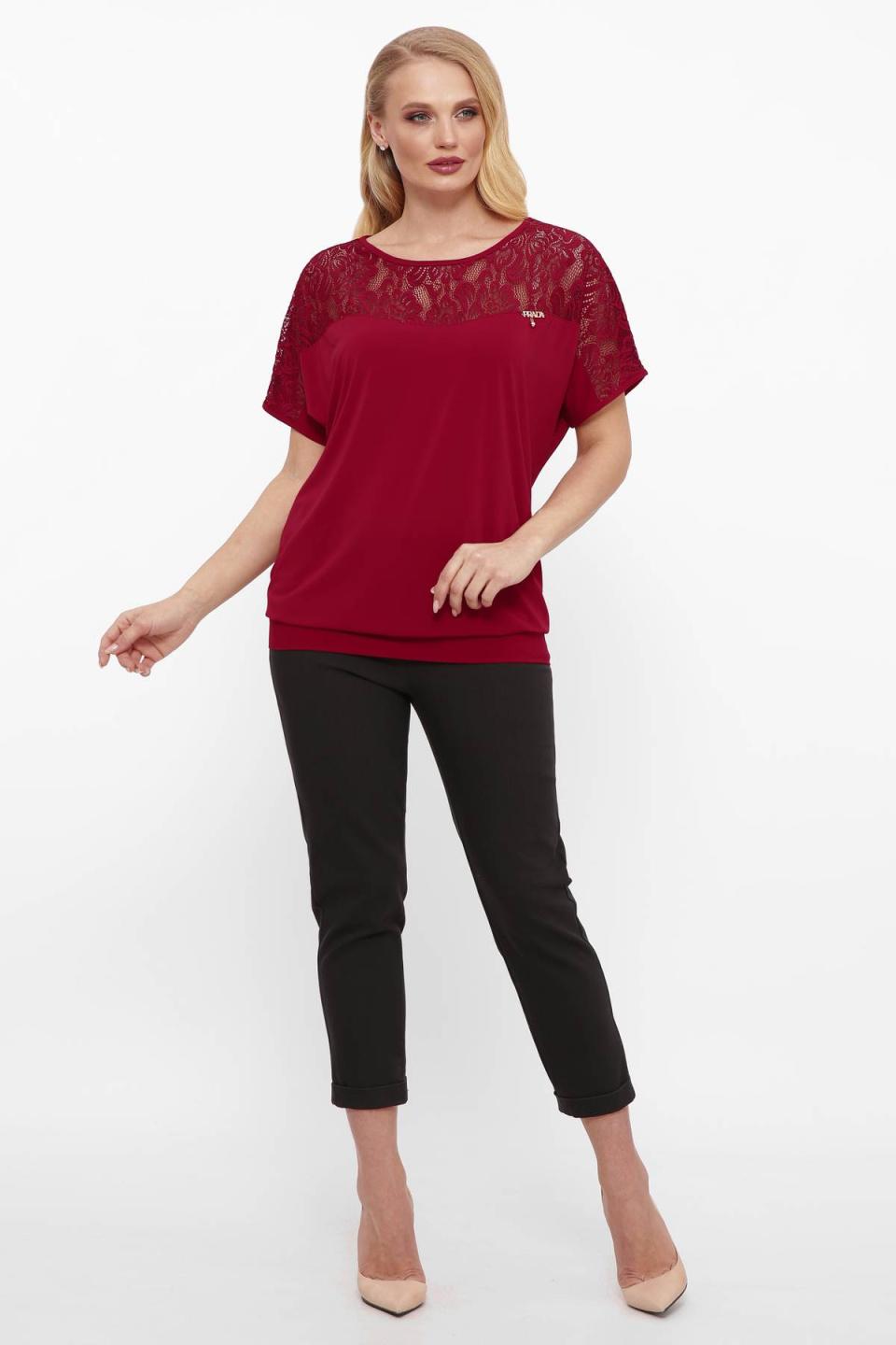 Футболка з гіпюровою кокеткою Tatiana ШОН 5XL яскраві maroon кольоровий
Футболка з гіпюровою кокеткою Tatiana ШОН 5XL яскраві maroon кольоровий