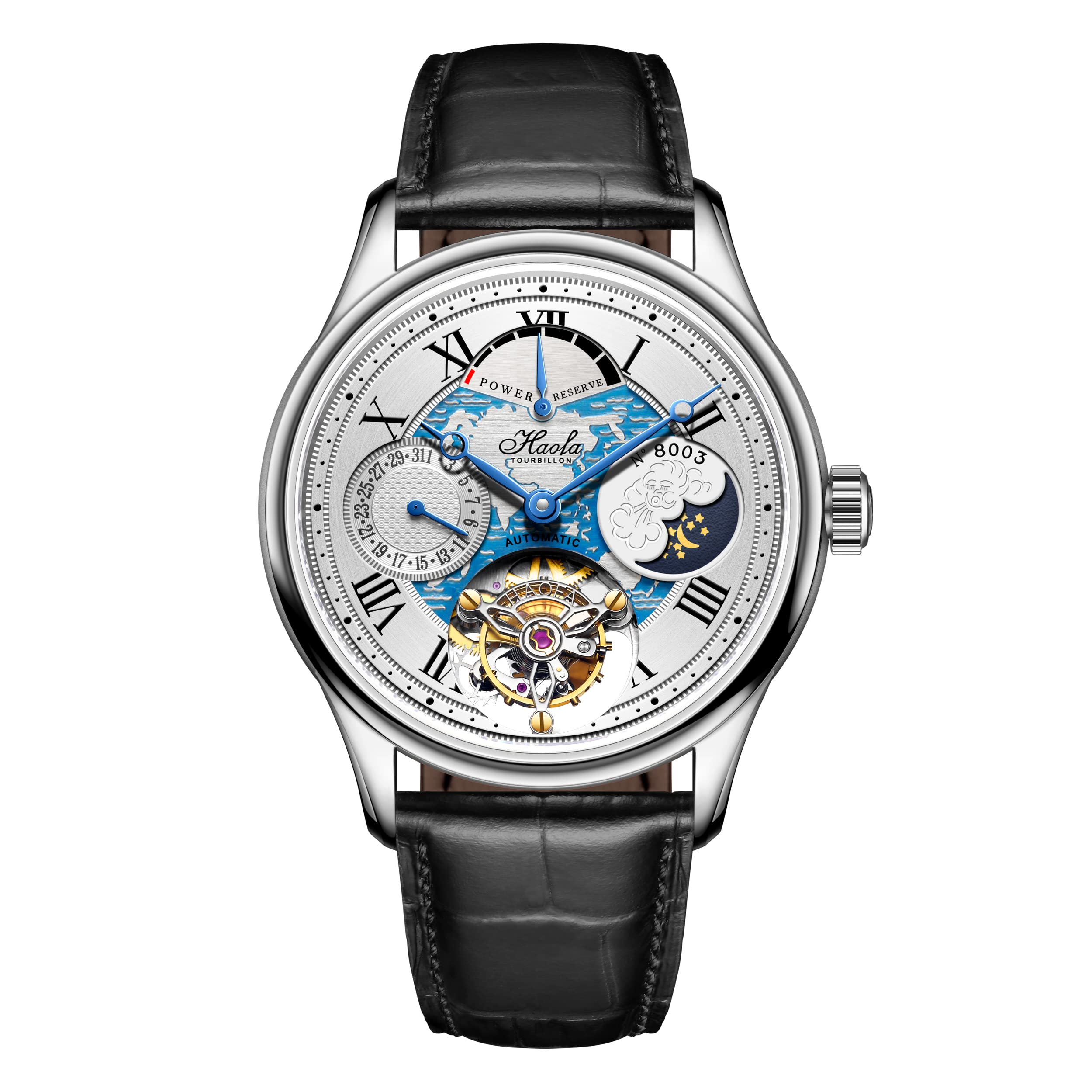 HAOFA Tourbillon Watch Mechanical Automatic Winding Energy Display Hollow Dial Moon Phase Stylish Date Luxury Sapphire Glass Popular Waterproof Gift білий
HAOFA Tourbillon Watch Mechanical Automatic Winding Energy Display Hollow Dial Moon Phase Stylish Date Luxury Sapphire Glass Popular Waterproof Gift білий