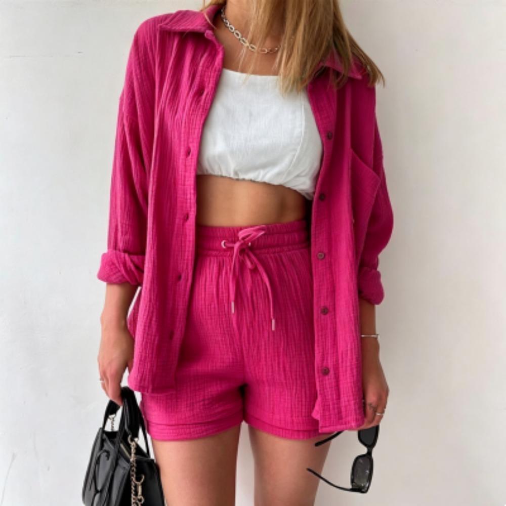 European American Fashion Women s Shirt Shorts 2-piece Set Spring Summer Women s Long Sleeved Shirt Shorts Home Outdoor Casual Women s Set S
European American Fashion Women s Shirt Shorts 2-piece Set Spring Summer Women s Long Sleeved Shirt Shorts Home Outdoor Casual Women s Set S