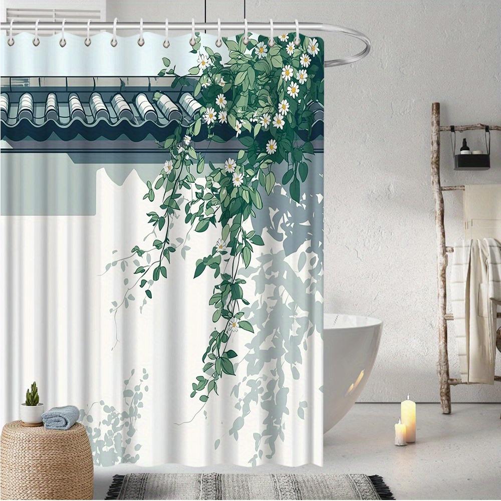 Japanese-Style Roof & Vine Shower Curtain, Minimalist Tiled Roof With Green Vines & Daisies,Off-White Background, Bathroom Decor W60H190(CM)-1 Pcs
Japanese-Style Roof & Vine Shower Curtain, Minimalist Tiled Roof With Green Vines & Daisies,Off-White Background, Bathroom Decor W60H190(CM)-1 Pcs