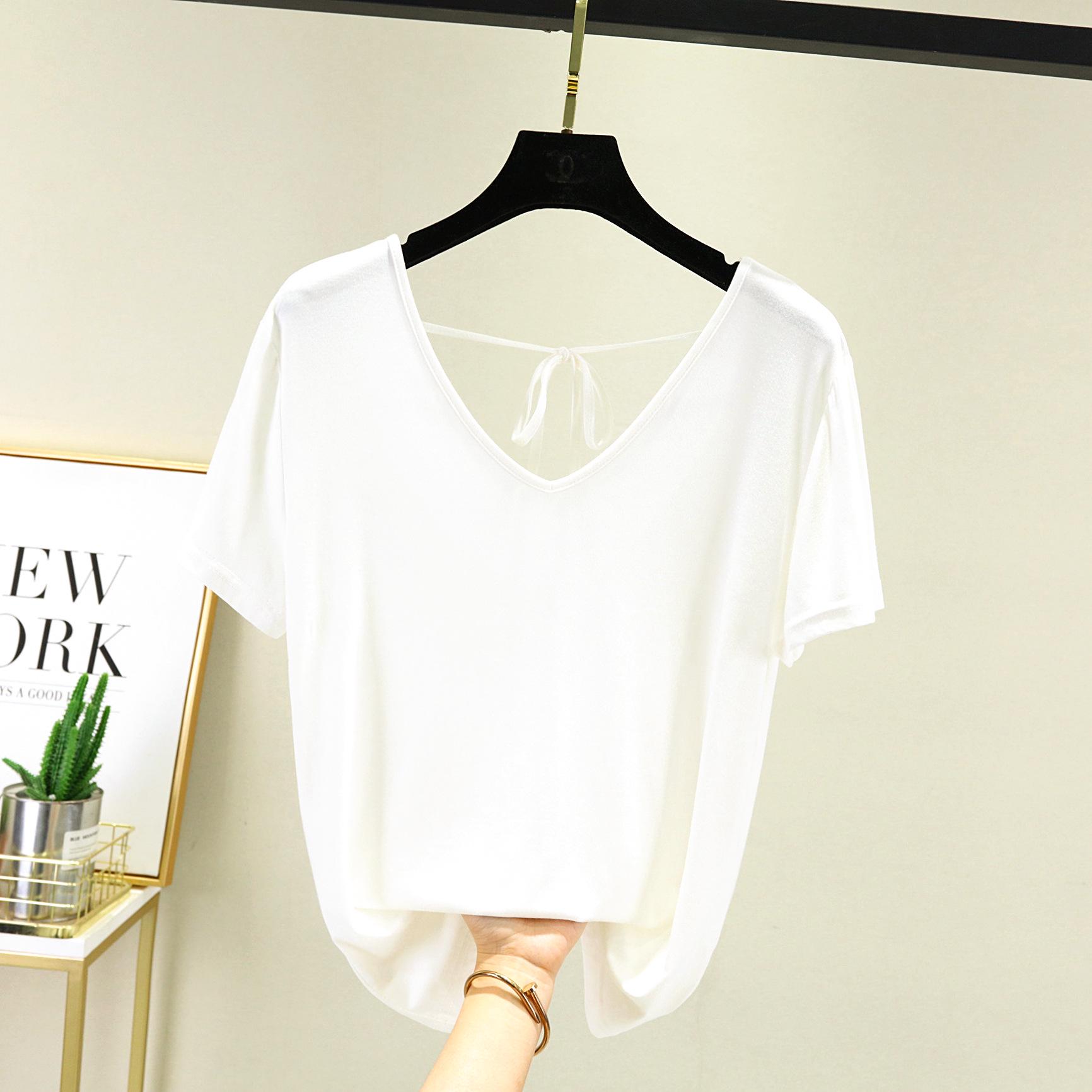 Женская летняя футболка с коротким рукавом, V-образным вырезом, открытой спиной, облегающего кроя в корейском стиле, доступны большие размеры XXL
Женская летняя футболка с коротким рукавом, V-образным вырезом, открытой спиной, облегающего кроя в корейском стиле, доступны большие размеры XXL