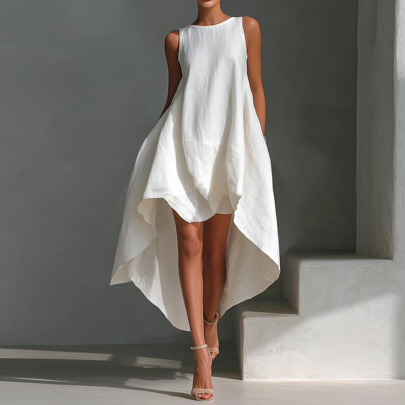 Women s Color Cotton Linen Irregular Sleeveless Dress With Short Front And Long Back L білий
Women s Color Cotton Linen Irregular Sleeveless Dress With Short Front And Long Back L білий