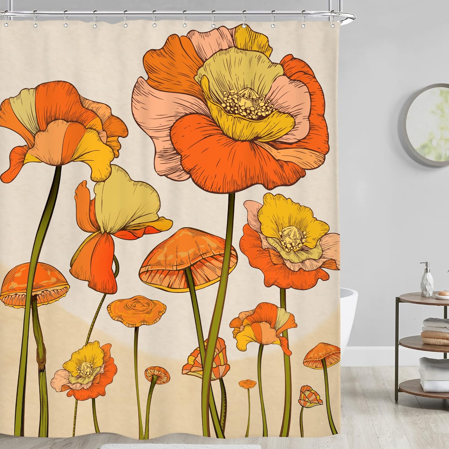 Retro Orange Floral Mushroom Shower Curtain 70S Rustic Vintage Yellow Abstract Aesthetics Poppy Flowers Mid Century Plants W60H190(CM)-1 Pcs
Retro Orange Floral Mushroom Shower Curtain 70S Rustic Vintage Yellow Abstract Aesthetics Poppy Flowers Mid Century Plants W60H190(CM)-1 Pcs