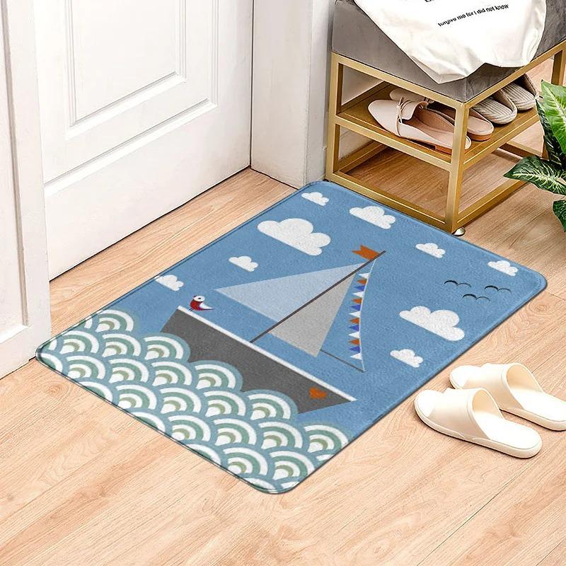 Nautical Style Door Mat Colorful Sailboat Patterns and Coastal Elements Floor Mat for Home Entrance Decor Non Slip Washable Rug 40x60cm
Nautical Style Door Mat Colorful Sailboat Patterns and Coastal Elements Floor Mat for Home Entrance Decor Non Slip Washable Rug 40x60cm
