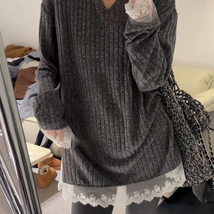 Women s Plus Size Lace Patchwork Long Sleeve Pullover T-Shirt, Spring/Autumn, Loose Fit, Slimming, Versatile Base Layer. M (suggested 80-100 jin) темно-серого
Women s Plus Size Lace Patchwork Long Sleeve Pullover T-Shirt, Spring/Autumn, Loose Fit, Slimming, Versatile Base Layer. M (suggested 80-100 jin) темно-серого