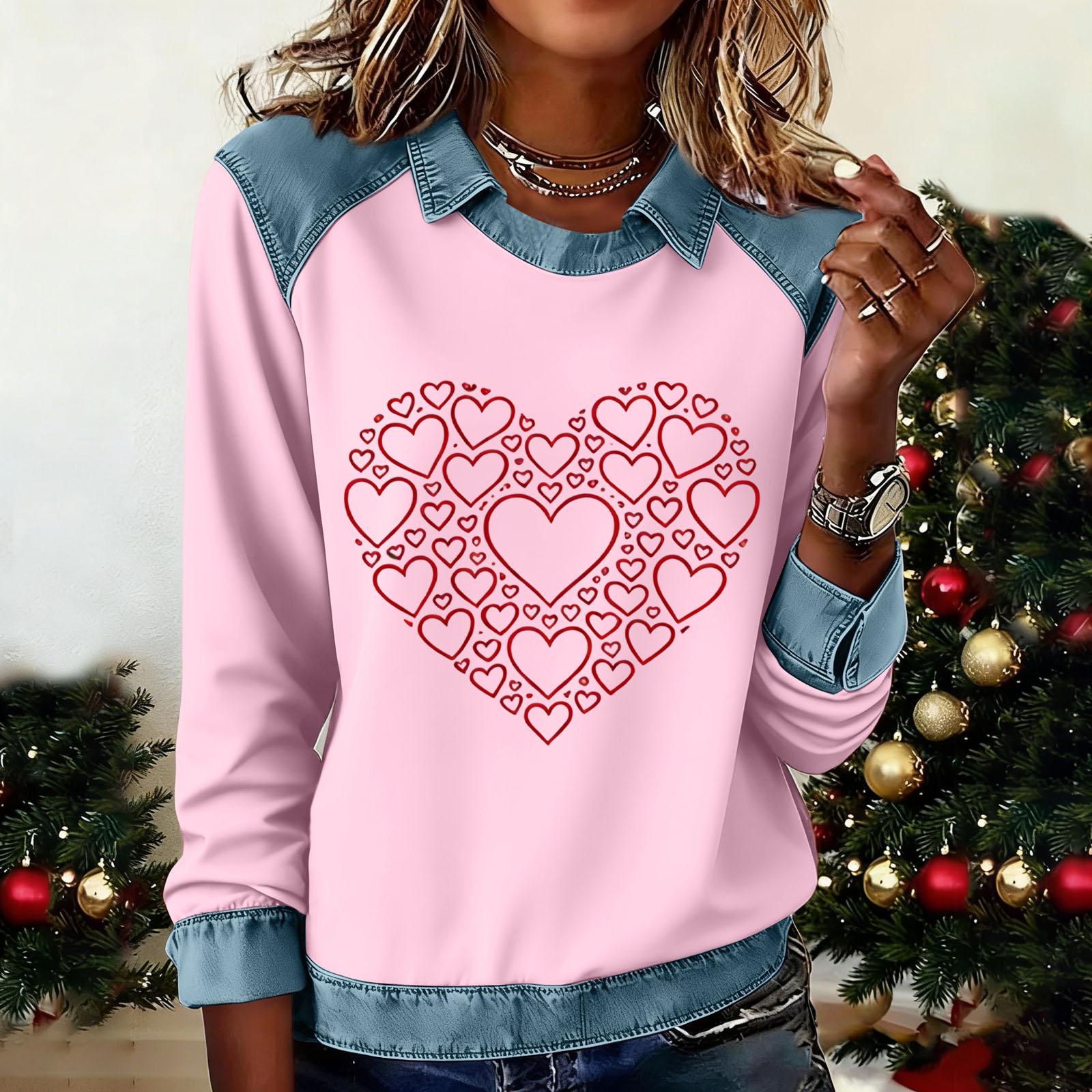 Women s Fashion Flared Long Sleeve Denim Patchwork Sweatshirt Valentine s Day Print Casual Pullover Top XXXL рожевий
Women s Fashion Flared Long Sleeve Denim Patchwork Sweatshirt Valentine s Day Print Casual Pullover Top XXXL рожевий