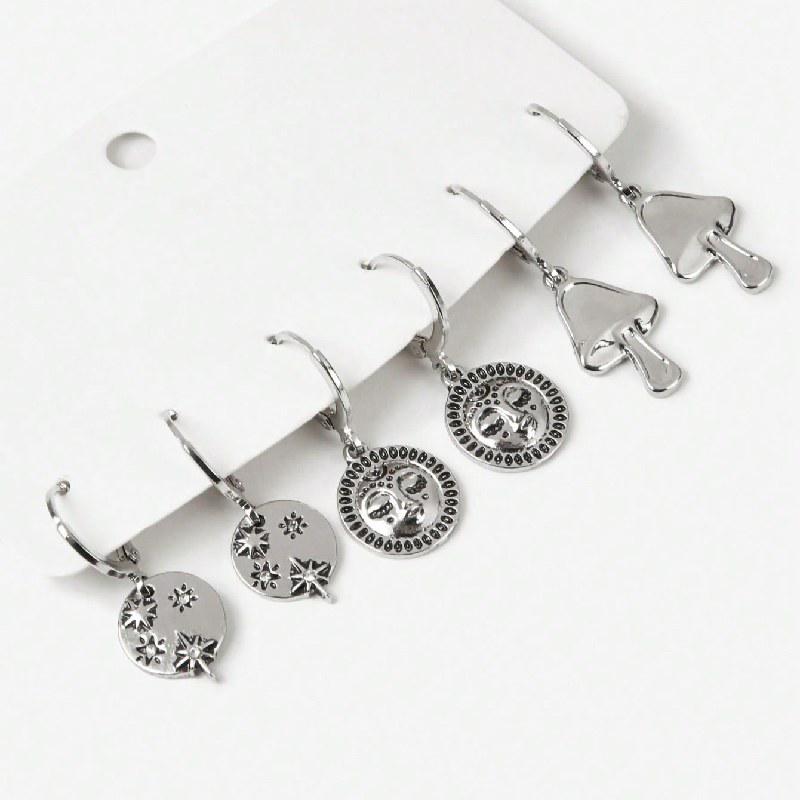 Retro Silver Sun Star Mushroom Geometric Zirconia Earrings Set - 3 Pairs, Perfect for Women, Dates, and Vacations
Retro Silver Sun Star Mushroom Geometric Zirconia Earrings Set - 3 Pairs, Perfect for Women, Dates, and Vacations