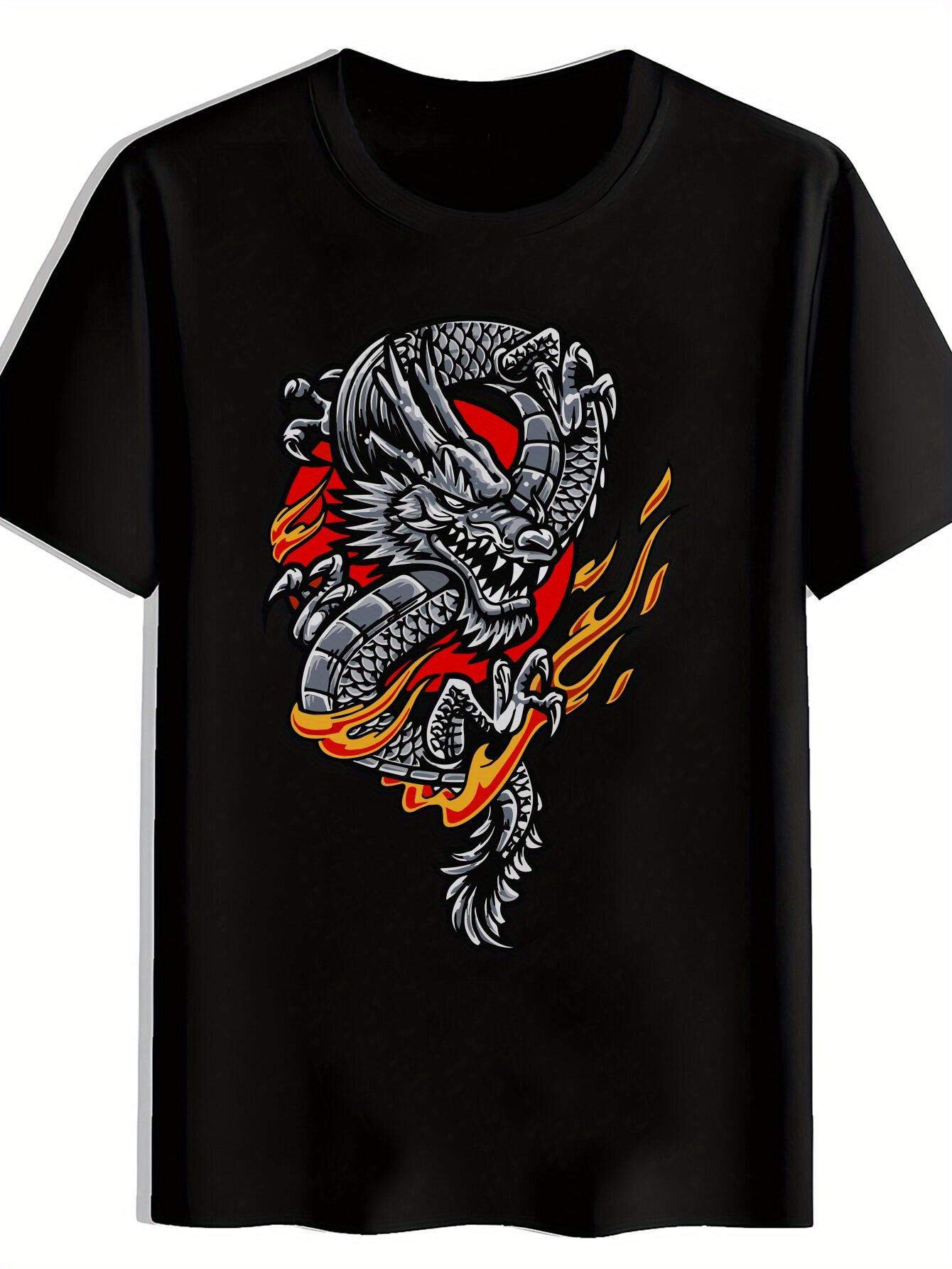Japanese Dragon Graphic T-shirt - Black Casual Short Sleeve Round Neck Tee with Red & Orange Flame Design M
Japanese Dragon Graphic T-shirt - Black Casual Short Sleeve Round Neck Tee with Red & Orange Flame Design M