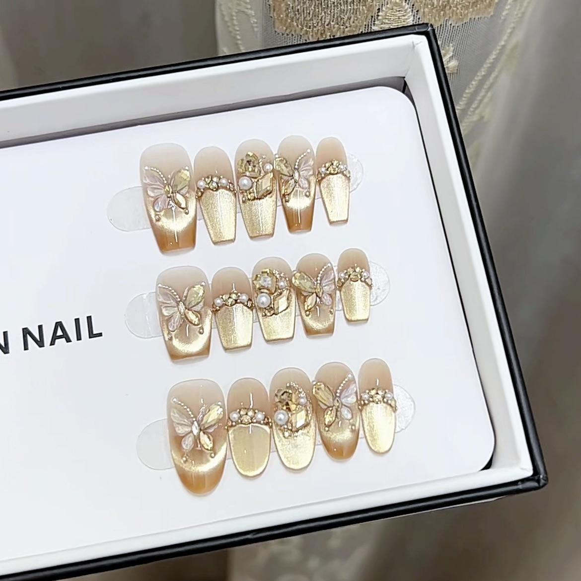 Pure Handmade Phototherapy Nail Art Golden Butterfly Wear Nail Finished Cat Eye Nail Art Patches Show Whiteness and Temperament Large L
Pure Handmade Phototherapy Nail Art Golden Butterfly Wear Nail Finished Cat Eye Nail Art Patches Show Whiteness and Temperament Large L