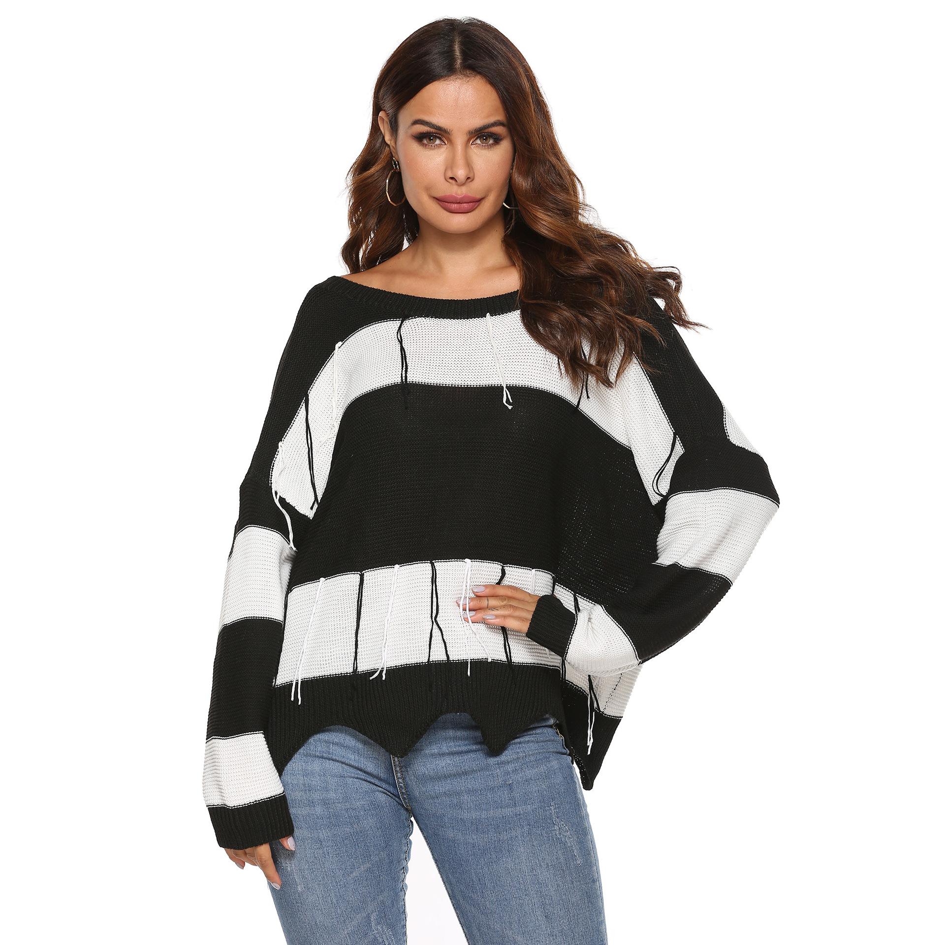 Женский осенне-зимний сексуальный свитер с открытой спиной в черно-белую полоску, цветной блок, кисточки, сращивание, нерегулярные волнистые края, свободный пуловер One Size чёрный/белый
Женский осенне-зимний сексуальный свитер с открытой спиной в черно-белую полоску, цветной блок, кисточки, сращивание, нерегулярные волнистые края, свободный пуловер One Size чёрный/белый