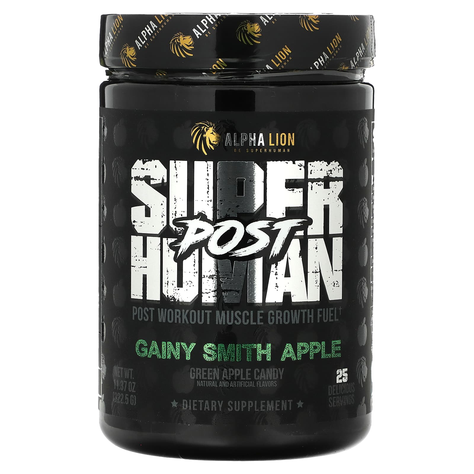 ALPHA LION, SuperHuman Post, Genismith Apple, Green Apple Candy, 322.5g (11.37oz)
ALPHA LION, SuperHuman Post, Genismith Apple, Green Apple Candy, 322.5g (11.37oz)