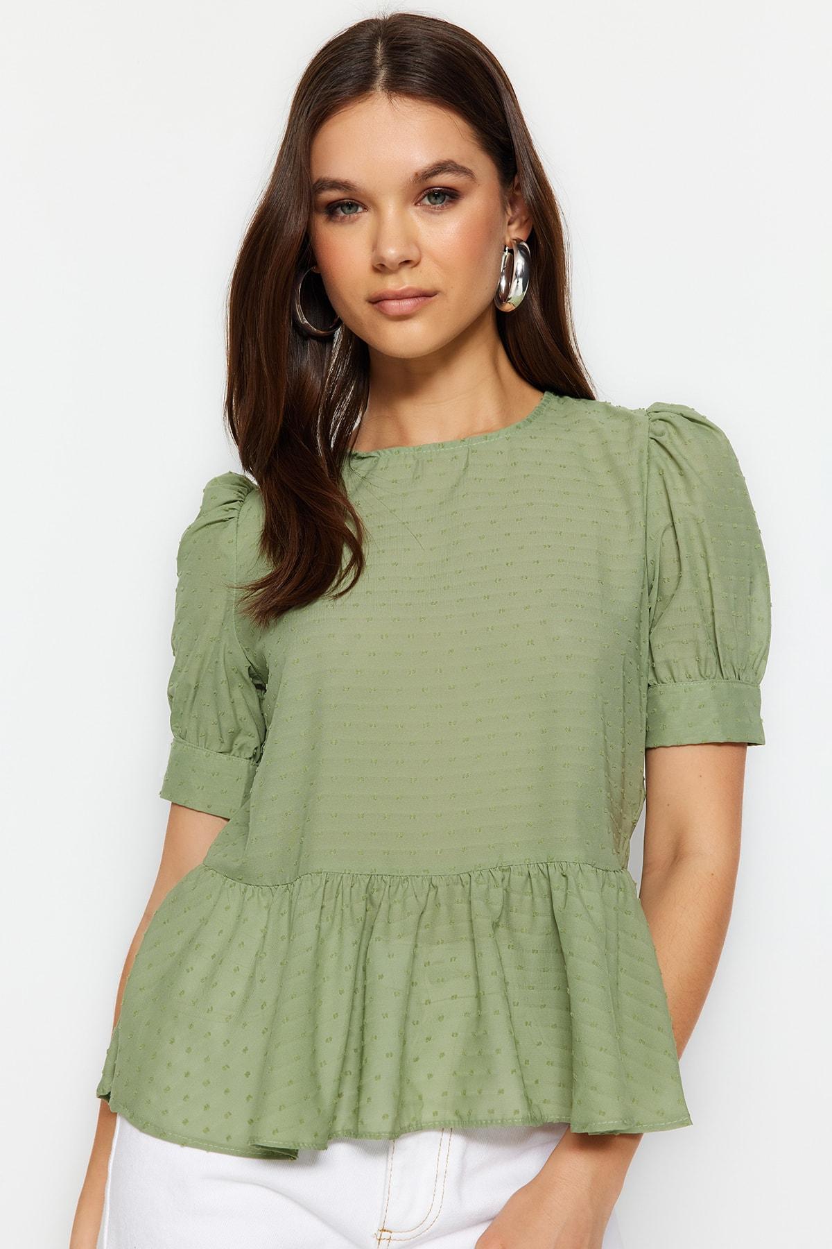 Мятная Блузка с рукавами-фоналями TWOSS20BZ1684..
Мятная Блузка с рукавами-фоналями TWOSS20BZ1684..