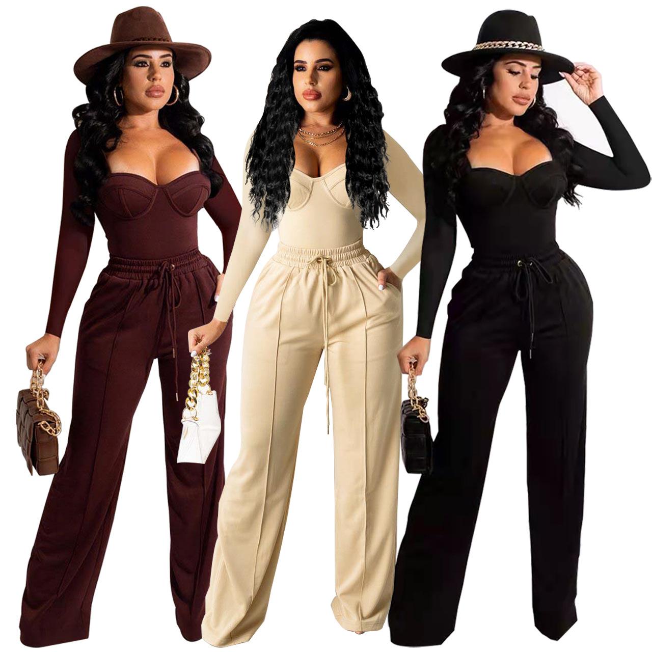 Новый женский комплект из двух предметов в стиле casual chic Temperament, однотонный, с глубоким вырезом — облегающий крой, карманы и завязывающиеся широкие брюки S чёрный
Новый женский комплект из двух предметов в стиле casual chic Temperament, однотонный, с глубоким вырезом — облегающий крой, карманы и завязывающиеся широкие брюки S чёрный