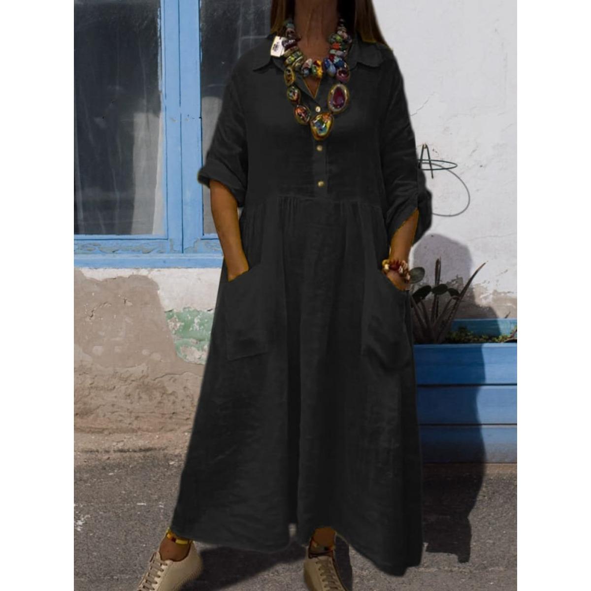 New Women s Cotton Linen Dress, Loose Solid Color Casual Bohemian Vacation Dress, Button Detail Fashion European American Style Dress 5XL чорний
New Women s Cotton Linen Dress, Loose Solid Color Casual Bohemian Vacation Dress, Button Detail Fashion European American Style Dress 5XL чорний