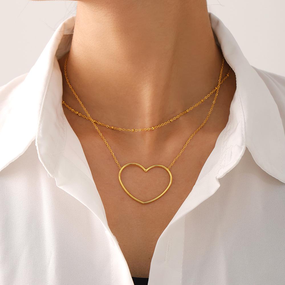 18K Gold Heart Layered Clavicle Necklace - Minimalist European & American Design, Stainless Steel, PVD Plated
18K Gold Heart Layered Clavicle Necklace - Minimalist European & American Design, Stainless Steel, PVD Plated