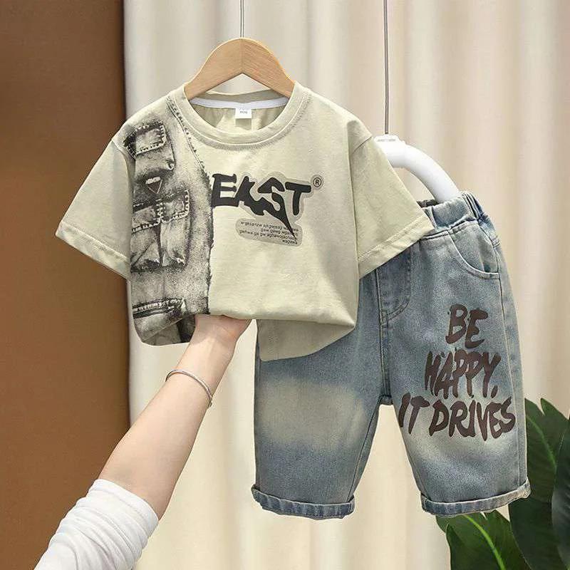 2-8 Years Boys Summer Clothing Set Letter Print Short Sleeved T-shirt+Denim Shorts 2Pcs Suit For Kids Handsome Casual Outfit 90
2-8 Years Boys Summer Clothing Set Letter Print Short Sleeved T-shirt+Denim Shorts 2Pcs Suit For Kids Handsome Casual Outfit 90