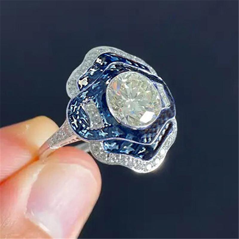 925 Sterling Silver Blue Enamel Ring for Women Bright Round Cubic Zirconia Finger Jewelry for Engagement Ceremony Party 6
925 Sterling Silver Blue Enamel Ring for Women Bright Round Cubic Zirconia Finger Jewelry for Engagement Ceremony Party 6