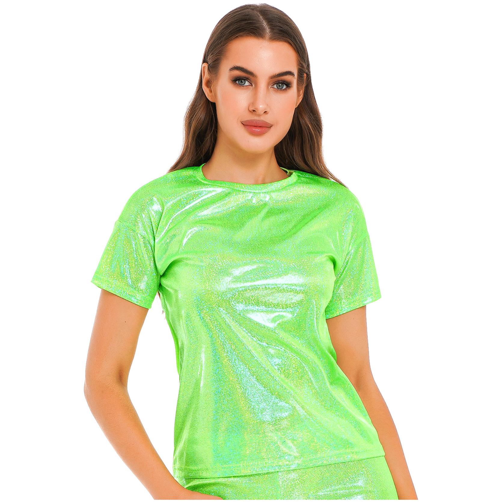 Женская блестящая футболка с металлическим блеском, блестящие топы для джазовых танцев, модная футболка с круглым вырезом и короткими рукавами, Клубная одежда, уличная одежда
Женская блестящая футболка с металлическим блеском, блестящие топы для джазовых танцев, модная футболка с круглым вырезом и короткими рукавами, Клубная одежда, уличная одежда