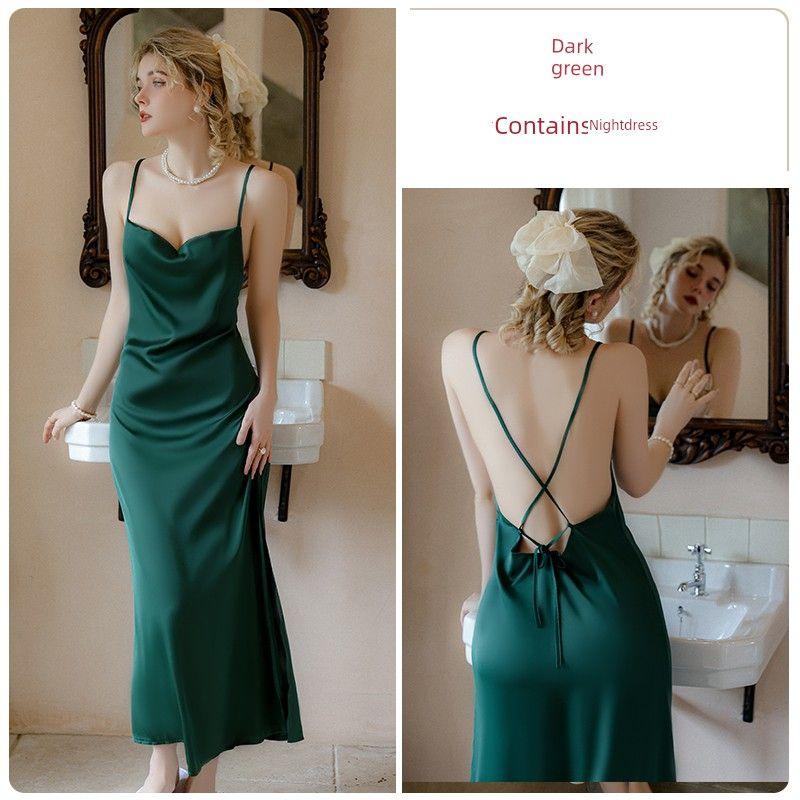 Good Morning with You: Sexy Dark Green French Swing Collar Slip Nightdress Long Slit Classy Ice Silk Pajamas Pure Desire Dark green 160(M)
Good Morning with You: Sexy Dark Green French Swing Collar Slip Nightdress Long Slit Classy Ice Silk Pajamas Pure Desire Dark green 160(M)