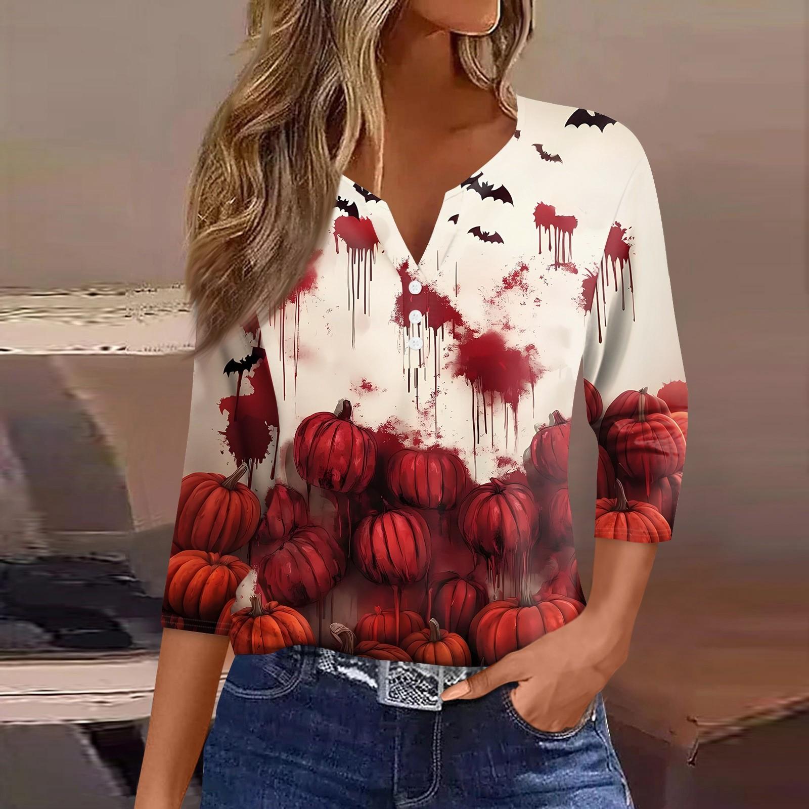 Женская футболка с принтом на Хэллоуин, на пуговицах, рукав 3/4, повседневная мода на выходные, базовый топ с V-образным вырезом L
Женская футболка с принтом на Хэллоуин, на пуговицах, рукав 3/4, повседневная мода на выходные, базовый топ с V-образным вырезом L