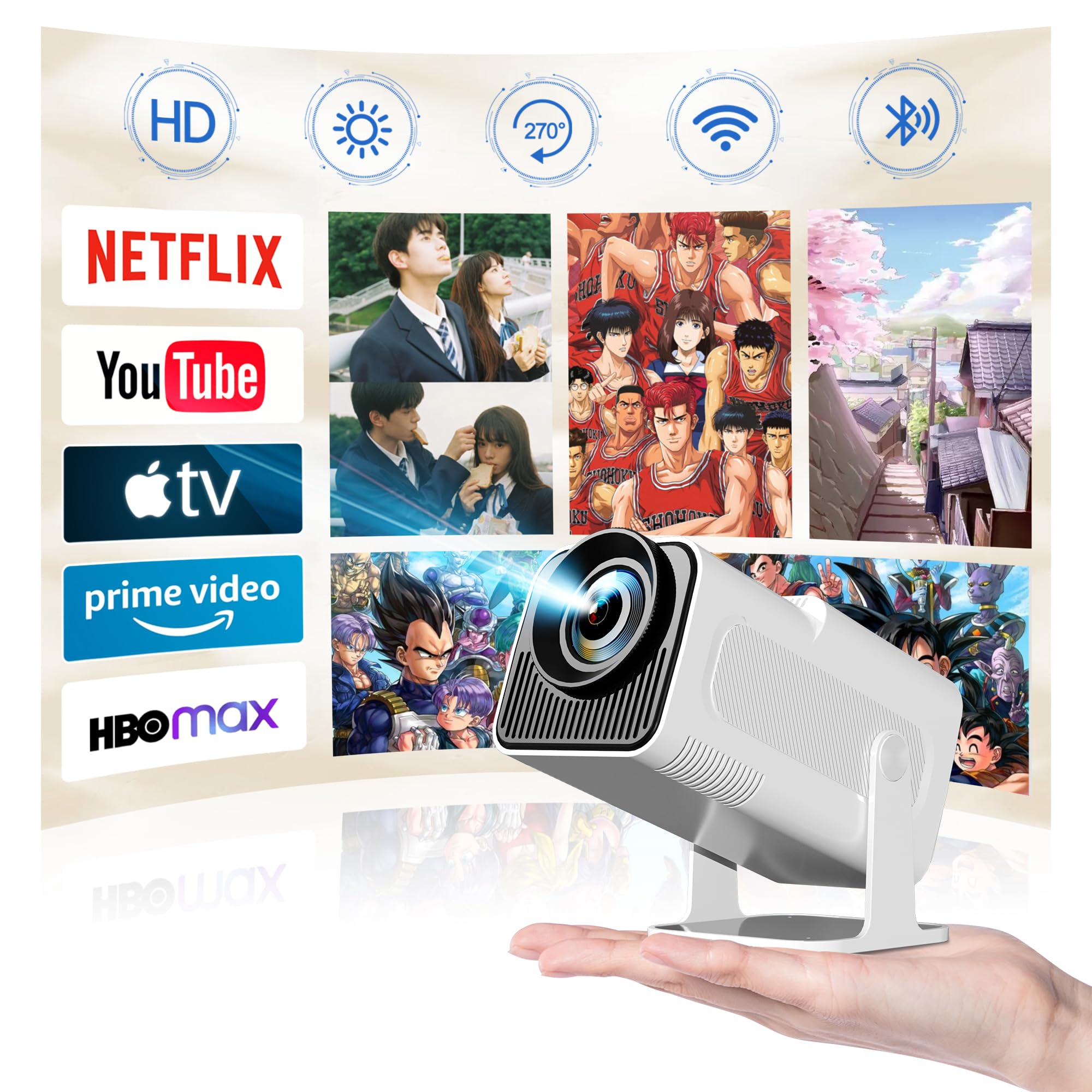 Rotation HIPPUS Android TV Projector Ceiling Small Home Use 450ANSI 1080P 5G WIFI6 Bluetooth Projector Compatible with 4K Video Home Theater
Rotation HIPPUS Android TV Projector Ceiling Small Home Use 450ANSI 1080P 5G WIFI6 Bluetooth Projector Compatible with 4K Video Home Theater