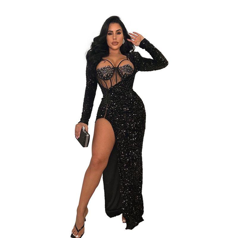 Cy900855 European and American Women s Clothing Pure Color Sequins Sexy Slit Maxi Dress Including Sexy Jumpsuit Two-piece Set Black S
Cy900855 European and American Women s Clothing Pure Color Sequins Sexy Slit Maxi Dress Including Sexy Jumpsuit Two-piece Set Black S