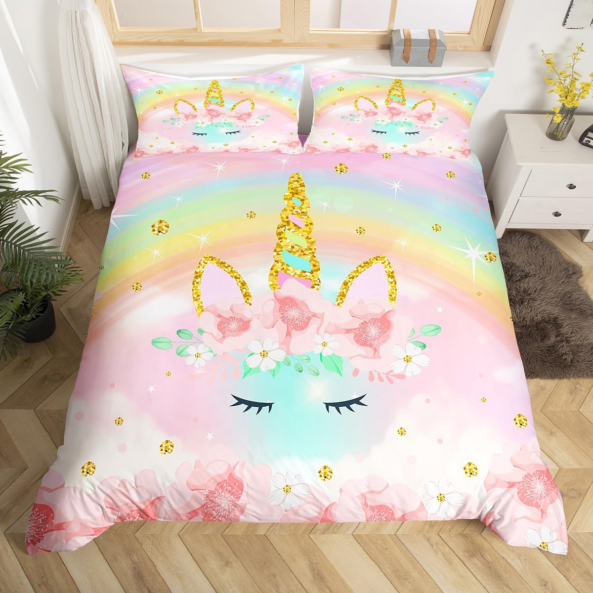 Набір підодіяльників Unicorn Cartoon Galaxy Rainbow Colorful Unicorn Cute Romantic Theme For Kids Girls Поліестерова ковдра EU SK(260x220cm)
Набір підодіяльників Unicorn Cartoon Galaxy Rainbow Colorful Unicorn Cute Romantic Theme For Kids Girls Поліестерова ковдра EU SK(260x220cm)