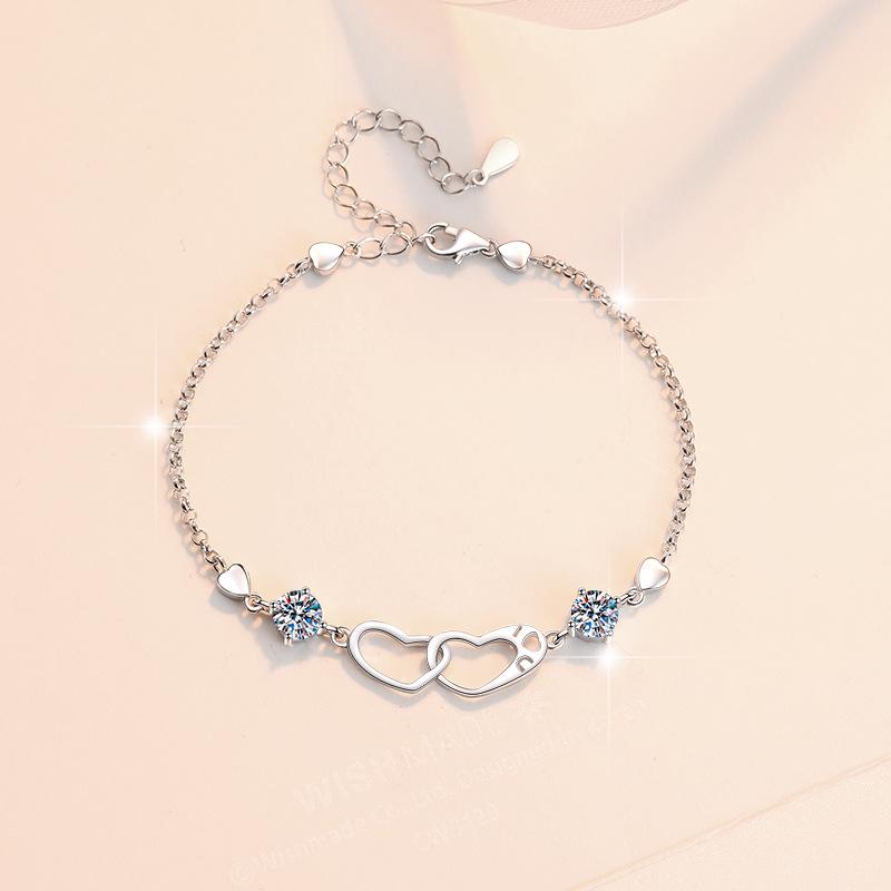 Women s Moissanite Heart-Shaped Double Ring Bangle Bracelet, 1 Carat, Korean Style, S925 Sterling Silver Jewelry. CZ Stone 0.5 Carat x2
Women s Moissanite Heart-Shaped Double Ring Bangle Bracelet, 1 Carat, Korean Style, S925 Sterling Silver Jewelry. CZ Stone 0.5 Carat x2
