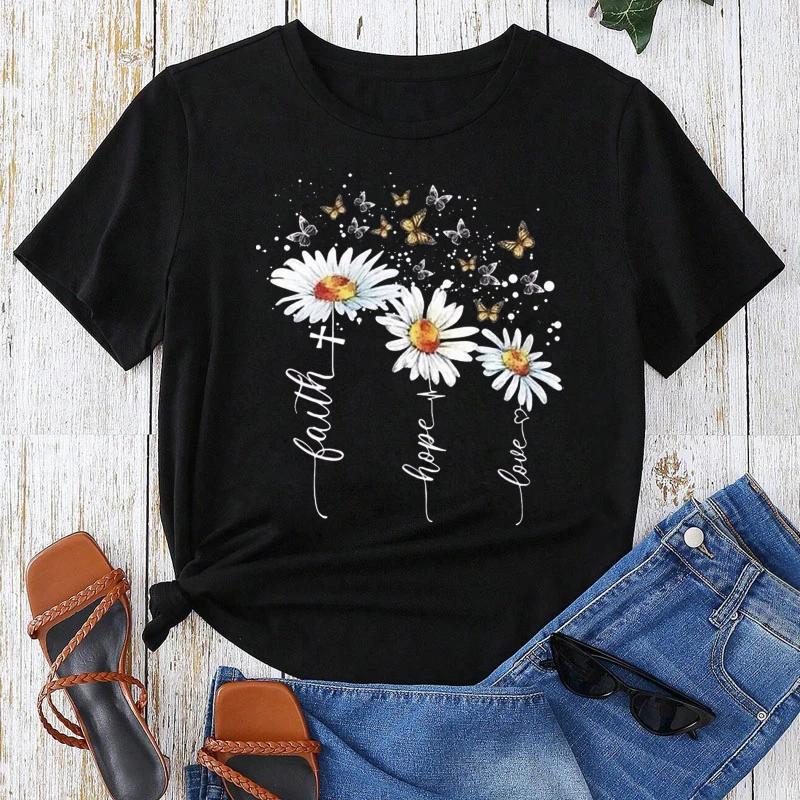 Graphic T-shirt Summer Casual Short Sleeve Female Basic Butterfly Sunflower Style Trend Women Clothing S
Graphic T-shirt Summer Casual Short Sleeve Female Basic Butterfly Sunflower Style Trend Women Clothing S