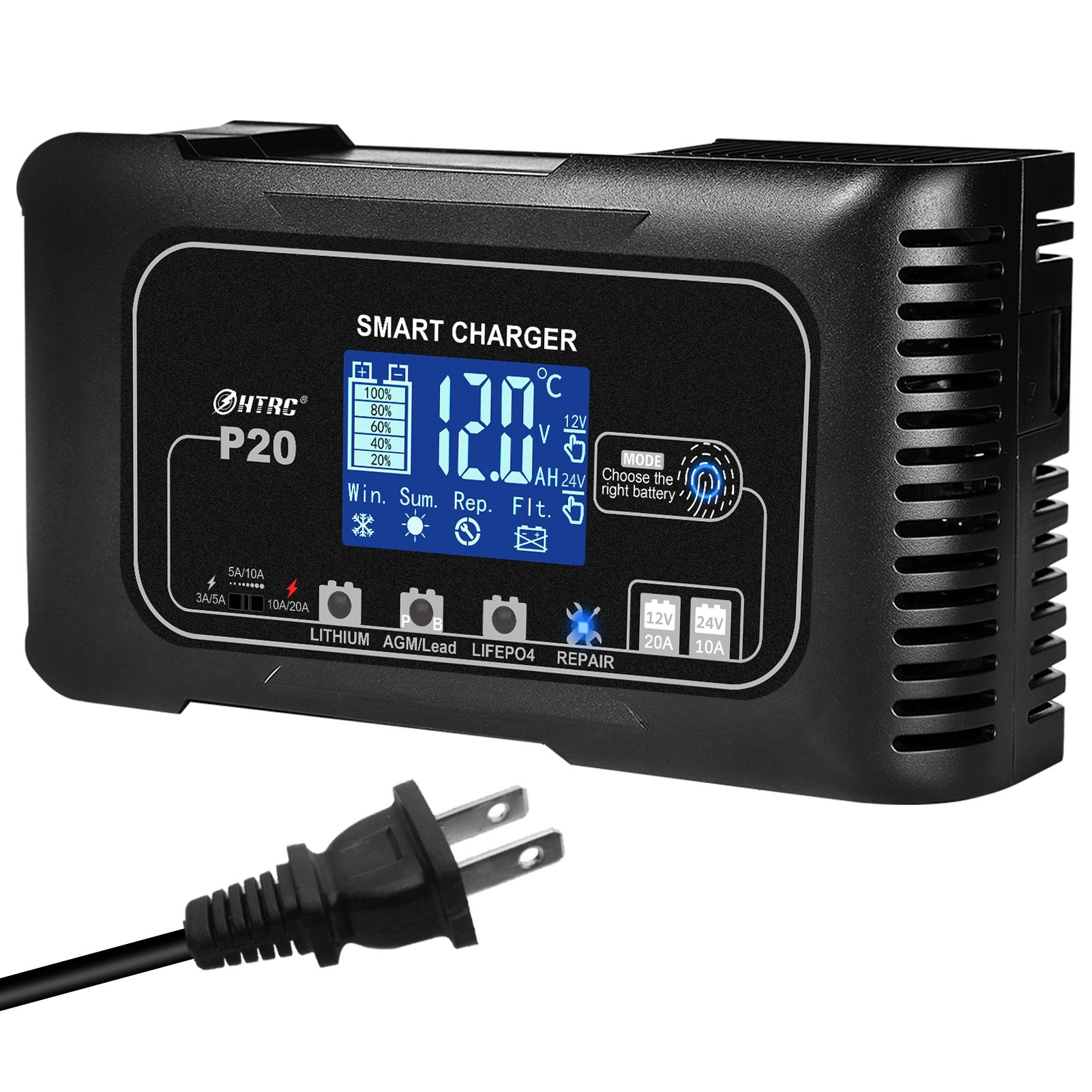 HTRC 20A 12V-24V Smart Battery Charger for Motorcycle Car Battery Repair Auto Moto Lead Acid AGM GEL PB Lithium LiFePo4 Batteri US Plug
HTRC 20A 12V-24V Smart Battery Charger for Motorcycle Car Battery Repair Auto Moto Lead Acid AGM GEL PB Lithium LiFePo4 Batteri US Plug