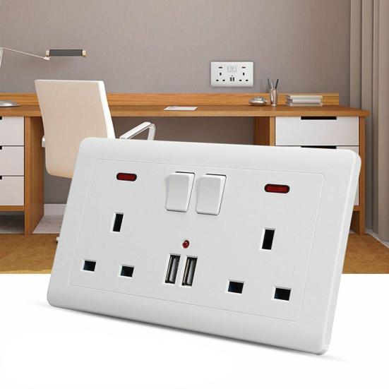 Двойная настенная вилка, розетка британского типа, 2-местная, 13 А, 2 USB-порта, переключатель, панель розеток
Двойная настенная вилка, розетка британского типа, 2-местная, 13 А, 2 USB-порта, переключатель, панель розеток