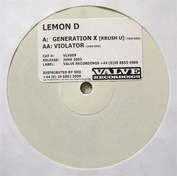 12inch Record LEMON D - Generation X (Krush U) / Violator VLV009 Valve Recording 2003 UK Dance & Electronica Used
12inch Record LEMON D - Generation X (Krush U) / Violator VLV009 Valve Recording 2003 UK Dance & Electronica Used