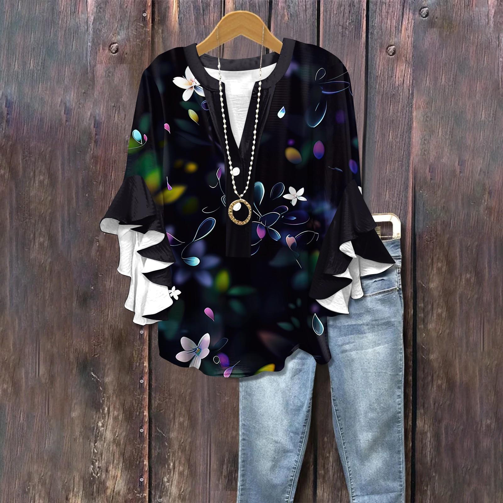 Summer Tops For Women Cute V Neck 3/4 Sleeve Blouses Floral Print Top Casual Shirts L чорний
Summer Tops For Women Cute V Neck 3/4 Sleeve Blouses Floral Print Top Casual Shirts L чорний